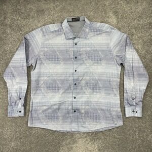 Valiant Paris Shirt Mens 3XL Blue Premium Cotton Geometric Pattern Button Down